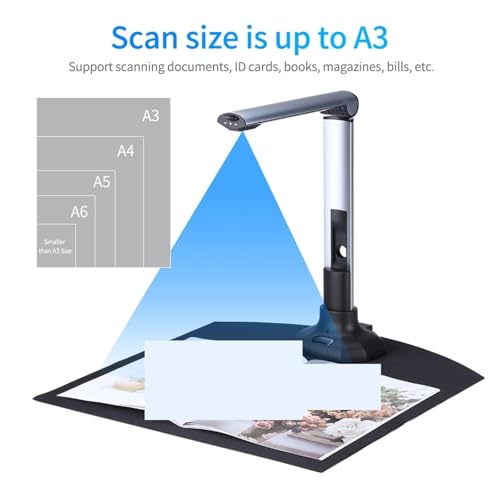 Document Camera, BK52 Portable Book and Document Camera Scanner, A3 HD USB 2.0 Capture with LED Light for ID Cards, Passport, Books, Watermark, Increase Efficiency for Live Demo