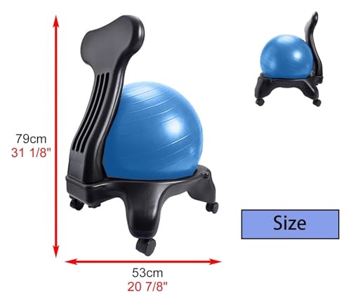 OneGrifN Yoga Ball Chair,Yoga Ball，Exercise Ball, Yoga Ball Chair Blue Ball Chair with Back Support Exercise Ball Chair for Office Classroom Home Yoga Balls for Pregnancy Relieve