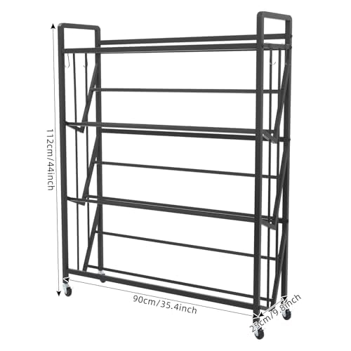 4 Tier Rolling Book Cart 35.4 in Black Metal Shelf