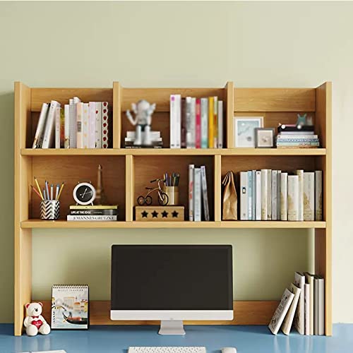 Bookcase Desktop Bookshelf Organizer Wood Countertop Bookcase Storage Display Rack Office Supplies Desk Organizer Desk Organizer Literature Photo Display Rack, Light Brown Modern(L100xD20xH80cm)