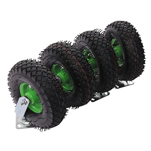 YUQXICC 10 Inch Pneumatic Casters Set of 4 (2 Swivel/ 2 Rigid),Black&Green