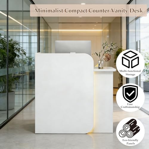 Small Reception Desk 31.5"×17.7"×39.4" Checkout Counter Front Desk Modern Reception Room Tables with Lockable Drawers, for Office Beauty Salon Retail Counter(White)