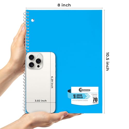 Rosmonde Bulk 50 Pack, 1 Subject Spiral Notebook Graph Paper, 70 Sheets