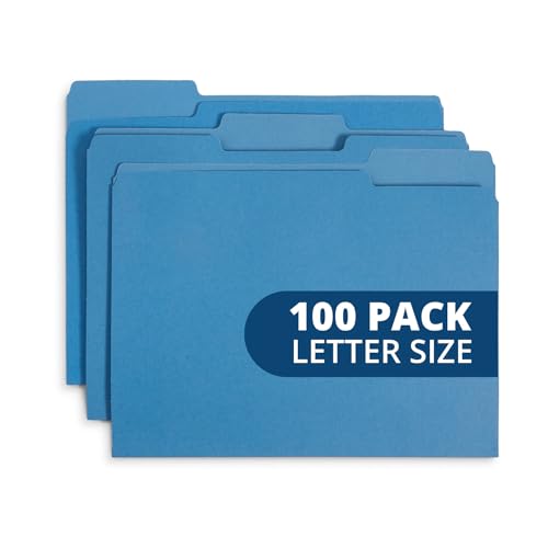 Blue Summit Supplies 100 File Folders, Letter Size, 1/3 Cut Tab, Blue