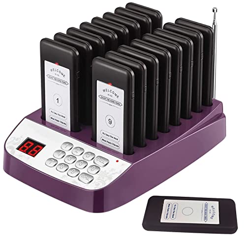 Pager Restaurant System 16 Buzzers Vibration Flashing Wireless Calling Guest Social Distancing for Restaurant Food Truck Hospital Clinic Church(Purple)