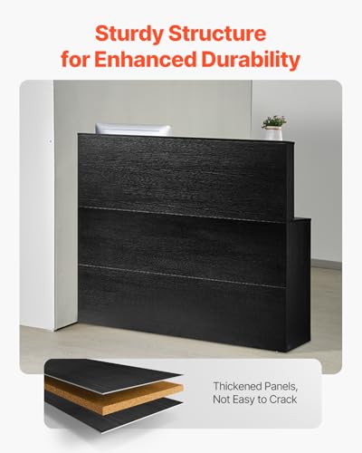 VEVOR Reception Desk, 55Inch L-Shaped Front Counter Table, Office Reception Counter with Drawer Keyboard Tray and Storage Cabinet, for Checkout, Lobby, Beauty Salon & Office, Black