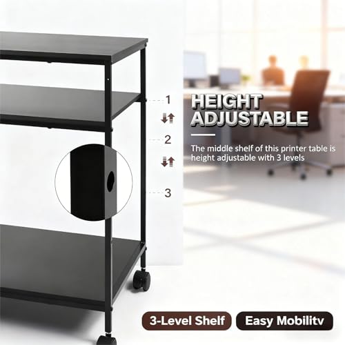 31.5" Heavy Duty Large Printer Stand with Adjustable Storage Shelf, Black
