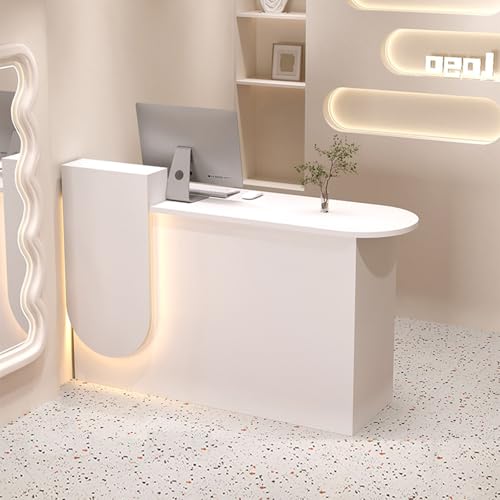 Checkout Counter, Reception Desk with Led Lights and Lockable Drawer, Retail Counter Reception, Front Desk Reception Room Table for Checkout Office/Beauty Salon/Lobby
