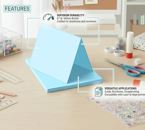 Vellum Bristol Cover 67 Pound, Smooth Finish, 250 Sheets Pack. – Premium Heavyweight Cardstock for Crafting, Printing, and Professional Projects, Acid-Free. (5, Blue, 8.5"x11")