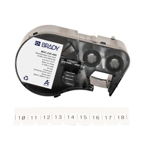 Brady Authentic (M4C-240-498) Repositionable Multi-Purpose Vinyl Cloth Labels 0.24" W x 16' L Black on White. for use with The BMP41, BMP51, and M511 Label Printers
