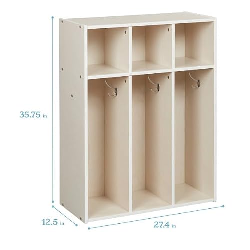 ECR4Kids Streamline 3-Section Toddler Coat Locker with Cubby Storage, Kids Furniture, White Wash