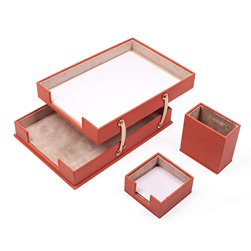 MOOGCO Bonded Set Luxury Leather Desk Pad & Desk Organization Essentials Desk Organizer Leather Desk Organizer (Orange)