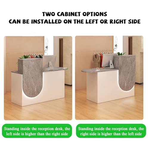 ZHENGQIAN Reception Desk,Modern Reception Desk Reception Desk with Counter,Curved Design,Reception Desk with Counter,with LED Light Strip,for Lobby Beauty Salon(A,LEFT-120cm/39.4in)