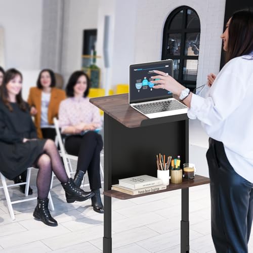 SlickBlue Height Adjustable Rolling Podium Stand with Storage Shelf Lectern