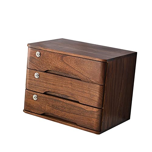EliteBloom Desktop Storage Box with Drawers, Wooden Desktop Storage Box with Lockable Drawers, Desktop File Cabinet Organizers, A4 Receipt File Organizer, Flat File Cabinet (Brown 3 Drawers)