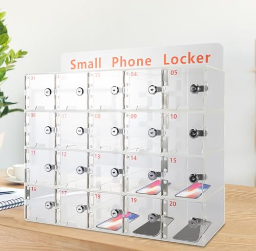 Undercat 20-Slot Cell Phone Lockers Box Clear Cell Phone Storage Box with Door Locks and Keys Phone Pocket Chart Storage Box Acrylic Cell Phones Storage Cabinet for Office Classroom Employees