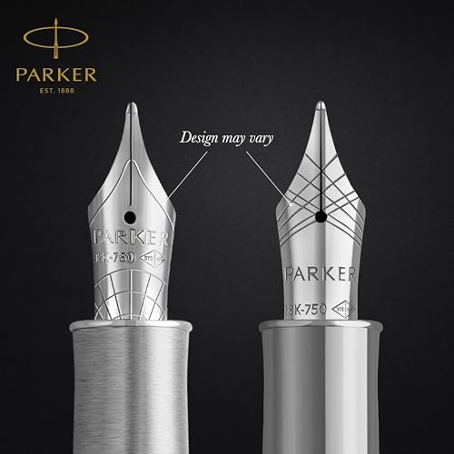 PARKER Sonnet Fountain Pen | Premium Metal and Grey Satin Finish with Rose Gold Trim | Fine 18k Gold Nib with Black Ink Cartridge | Gift Box