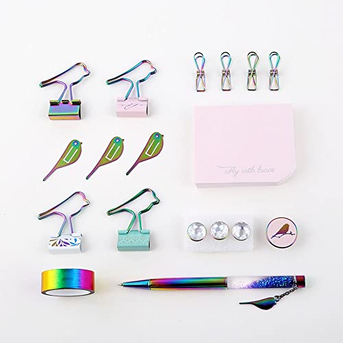 GGGUOJINN Colorful Stationery Office Desk Accessories Paper Binder Clips Rainbow Ballpoint Pen Stationary Sets School (Color : As Shown, Size : As Shown) (As Shown As Shown)