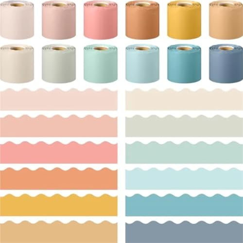 Bulletin Board Borders 12 Roll 630 Feet Ful Bulletin Board Borders Bulk for Classroom Decoration Scalloped Rolled Border Trim for Back to School Chalk(Hippie Boho Color)