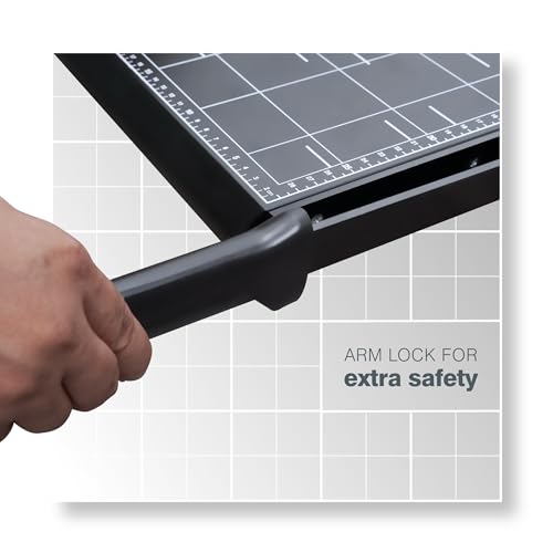PORTENTUM Guillotine Paper Cutter A4 with Adjustable Magnetic Square and Non-Slip Base – Precision Trimmer with arm Lock and Printed Guides – Cutter Compatible with A4, A5, B5, B6, B7 – 12 Sheets