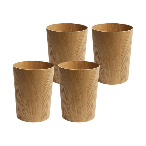 WOAWO 2.3 Gallon Wooden Trash Can, Ash Finish Wastebasket (4-Pack)