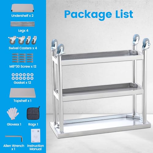 Stainless Steel Table 3-Tier, Commercial Kitchen Utility Workstation