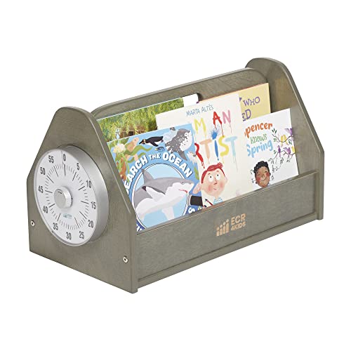 ECR4Kids Double-Sided Book Caddy with Countdown Timer, Portable Library, Grey Wash
