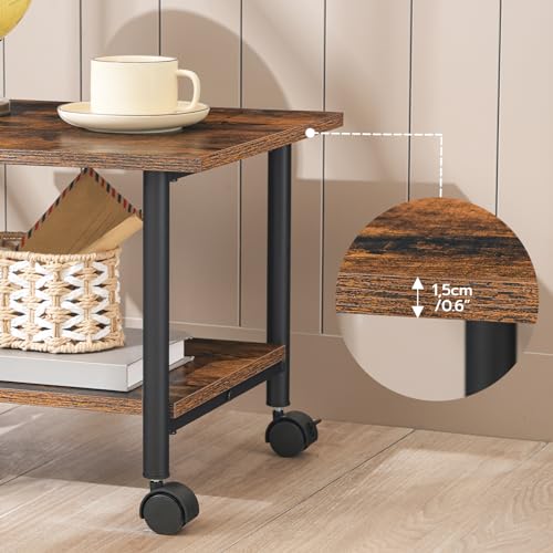 HOOBRO Printer Stand, 2-Tier Industrial Under Desk Printer Cart with Shelf, Mobile Heavy Duty Storage Rack on Wheels for Home, Office, Rustic Brown and Black BF02PS01G1