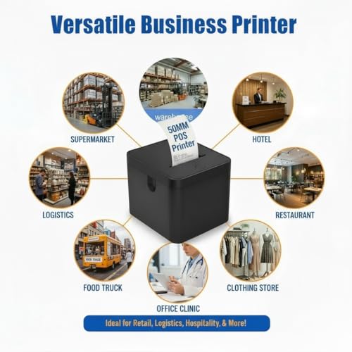58mm Portable Thermal Receipt Printer – USB Desktop & Mobile POS Printer with 5 Rolls Paper, Stable Output & Ink-Free for Restaurants, Retail, Delivery & Logistics