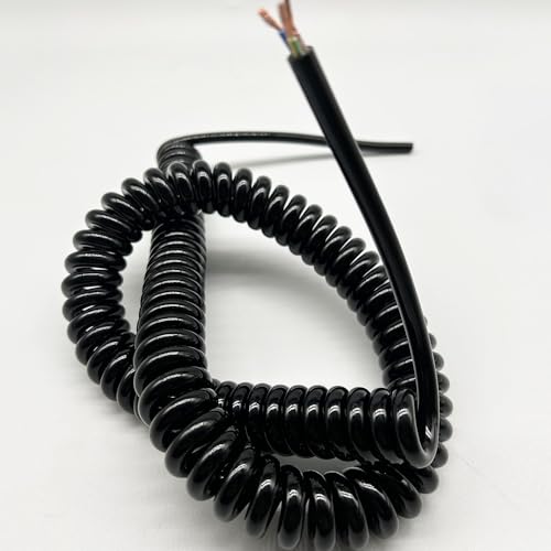 Coiled Mains Flex 3 Core Spring Cable 2.5M 5M 7.5M OD 6mm 9mm