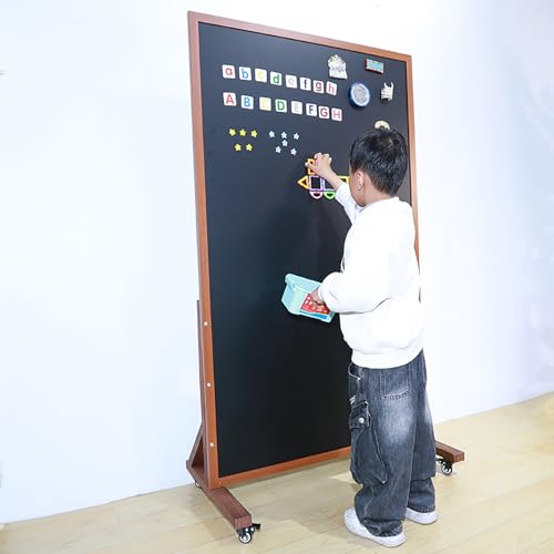 Double Sided White Board Magnetic, Rolling Whiteboard on Wheels, Dry Erase Board with Stand, Standing Whiteboard(Natural,90x120cm/35x47in)