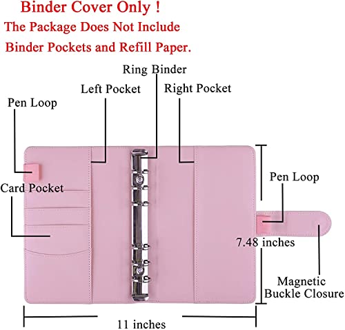 ONMYJFD A6 PU Leather Notebook 6 Binder for A6 Filler Paper, Loose Leaf Personal Planner Binder Cover with Magnetic Buckle Closure(Black)