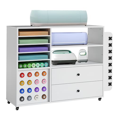 24 Vinyl Holders,2 Drawers Craft Storage Cart,Rolling Craft Organizer