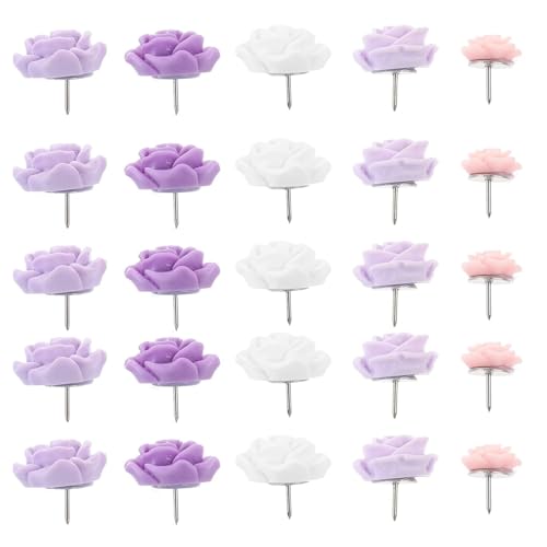 Pins 40 Pcs Purple Thumbtacks Multi Function Pins Compact Desk Accessories Office Supplies Cork Board Tacks Map forBulletin Board, Maps, Posters