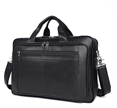 LLzyx Briefcase Double Compartment 17inch Laptop Business Shoulder Handbag Leather Messenger Bag Briefcase