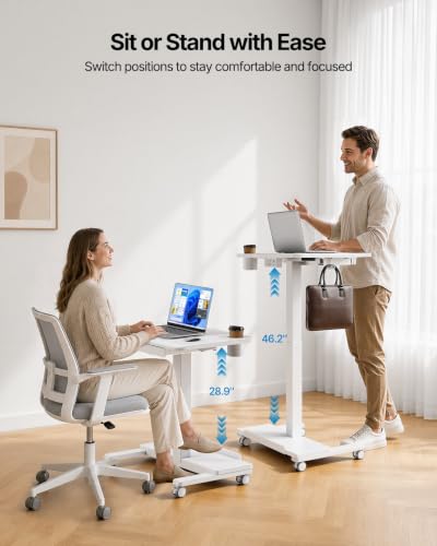 HUANUO 28" Mobile Standing Desk with Drawer and Charging Station