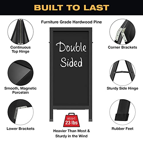 Excello Global Products Sandwich Board Sidewalk Chalkboard Sign: Reinforced, Heavy-Duty/Double Sided/Large 59x27 Chalk Board Standing Sign A-Frame (Black)