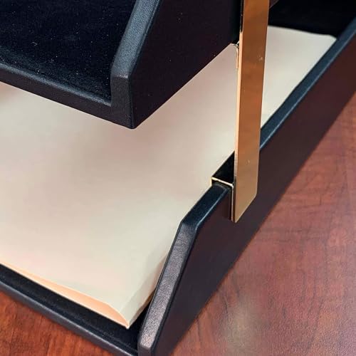 DACASSO Classic Black Leather Double Legal Letter Tray Stacking Set w/Gold Posts - Luxury Executive Decor and Office Essential - Desk Surface Protector