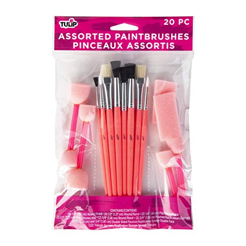 Tulip All Purpose Paint Brush Set, 20 Pieces, Ideal for Oil, Watercolor, Acrylic, Fabric Paint, Brush Assortment, Art Projects, Craft Supplies