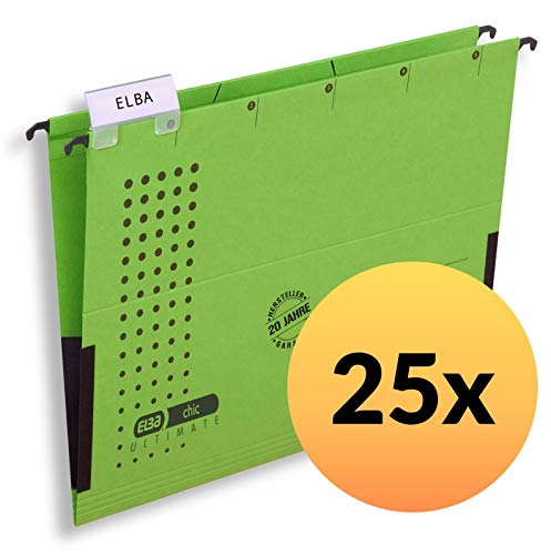 Elba Chic Ultimate 85743GN Suspension File Folder with Partially Closed Sides Pack of 25 Green
