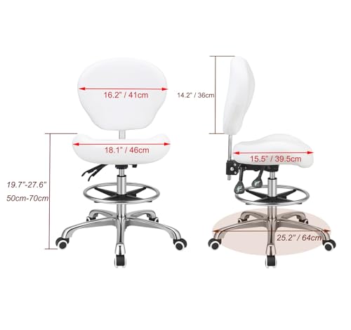 Kaleurrier Adjustable Stools Drafting Chair: with Back Support & Foot Rest