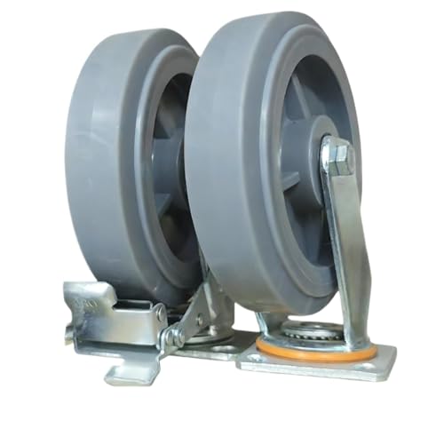 Mavvilo 4-Pack Heavy Duty Casters 4-8 Inch TPR Rubber Wheels with Brake for Industrial - Smooth Rolling Easy Maneuverability,180Kg-5 Inch-Swivel with Brak