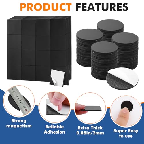Aertiavty Magnetic Squares with Adhesive Backing, 480 Pcs 2" Fridge Magnets, Magnetic Strips with Adhesive Backing, 80 Mil Magnet Sheets for Whiteboard, Refrigerator, Crafts, Easy Peel and Stick