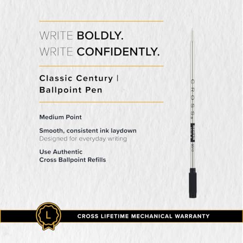 Cross Classic Century Black Lacquer Ballpoint Pen, Medium Point, Black Ink