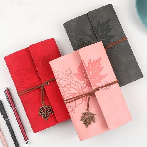 Zxarunas us School Supplies Leather Loose-Leaf Notebook Bandage Maple Leaf Book Portable Account Book Diary Notebook Suitable for Travel Records Office Office Gifts