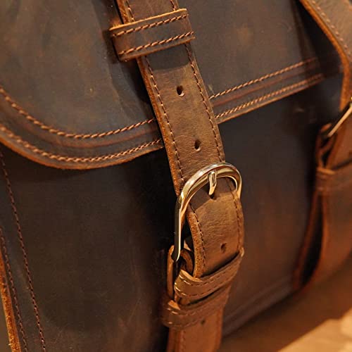 Polare Thick Full Grain Leather 16" Mens Briefcase Shoulder Messenger Bag