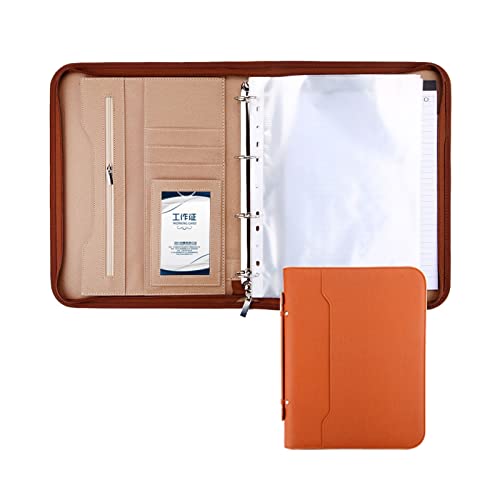 Business Portfolio A4 Padfolio Professional File Folder Multifunctional Binder Conference Notepad Zipper Document Planner Personal Organizer for Men Women ( Color : Orange , Size : No calculator )