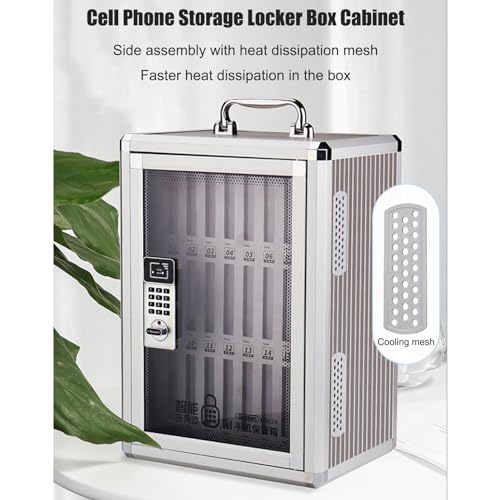 Wall-Mounted Cell Phones Storage Cabinet, Pocket Chart Storage Locker Box with Handle and Password Lock, Aluminum Alloy Mobile Phone Holder Organizer, for Office Classroom Gym