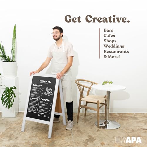 Ilyapa Wooden A-Frame Sign with Eraser & Chalk - 40 x 20 Inches Magnetic Sidewalk Chalkboard – White Menu Display for Restaurant, Business Or Wedding