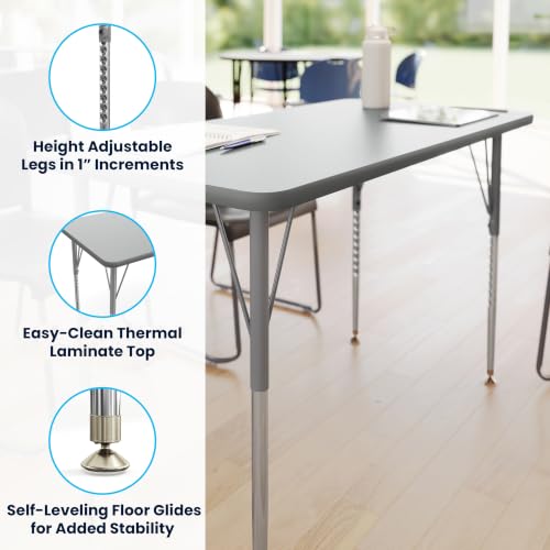Flash Furniture 48" x 24" Adjustable Activity Table, Gray, Standard Legs
